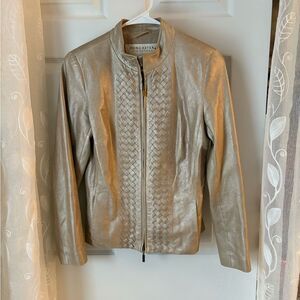 Doncaster signature Women's full zip up leather Jacket metallic tone size 6